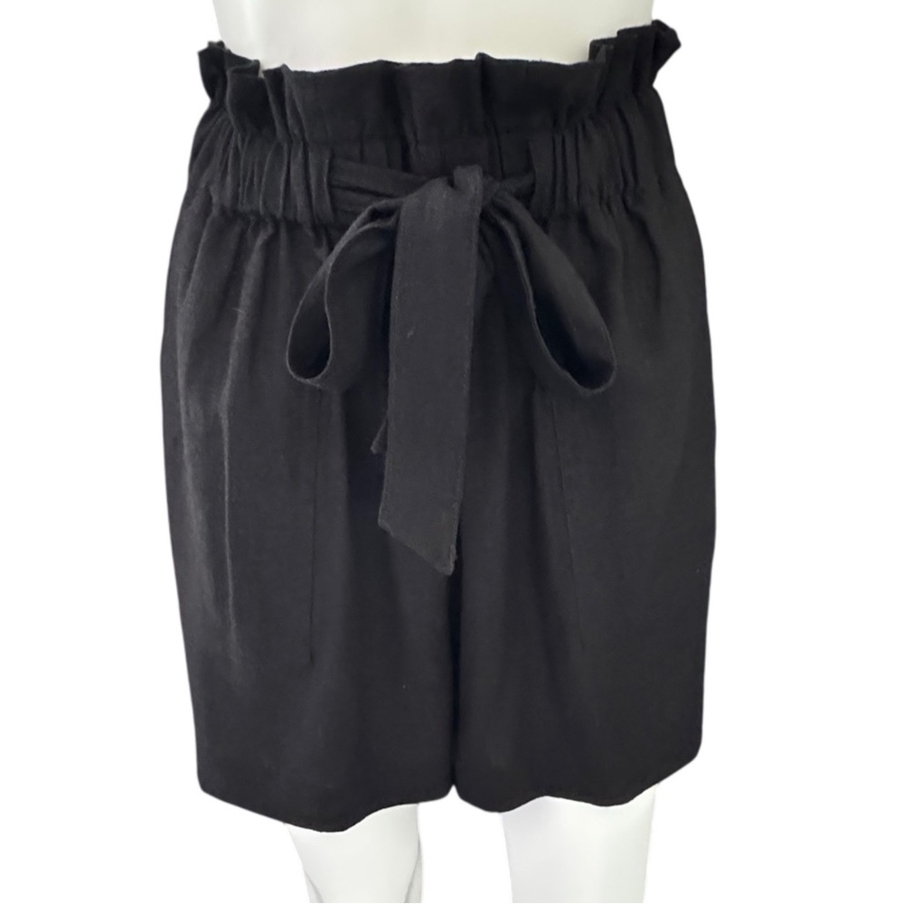 SCOOP NYC Black Linen Paperbag Waist Shorts, S (4/6)